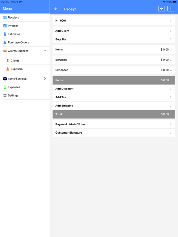 Invoice, Receipt & Estimate iPad screenshot 2 - Productivity app