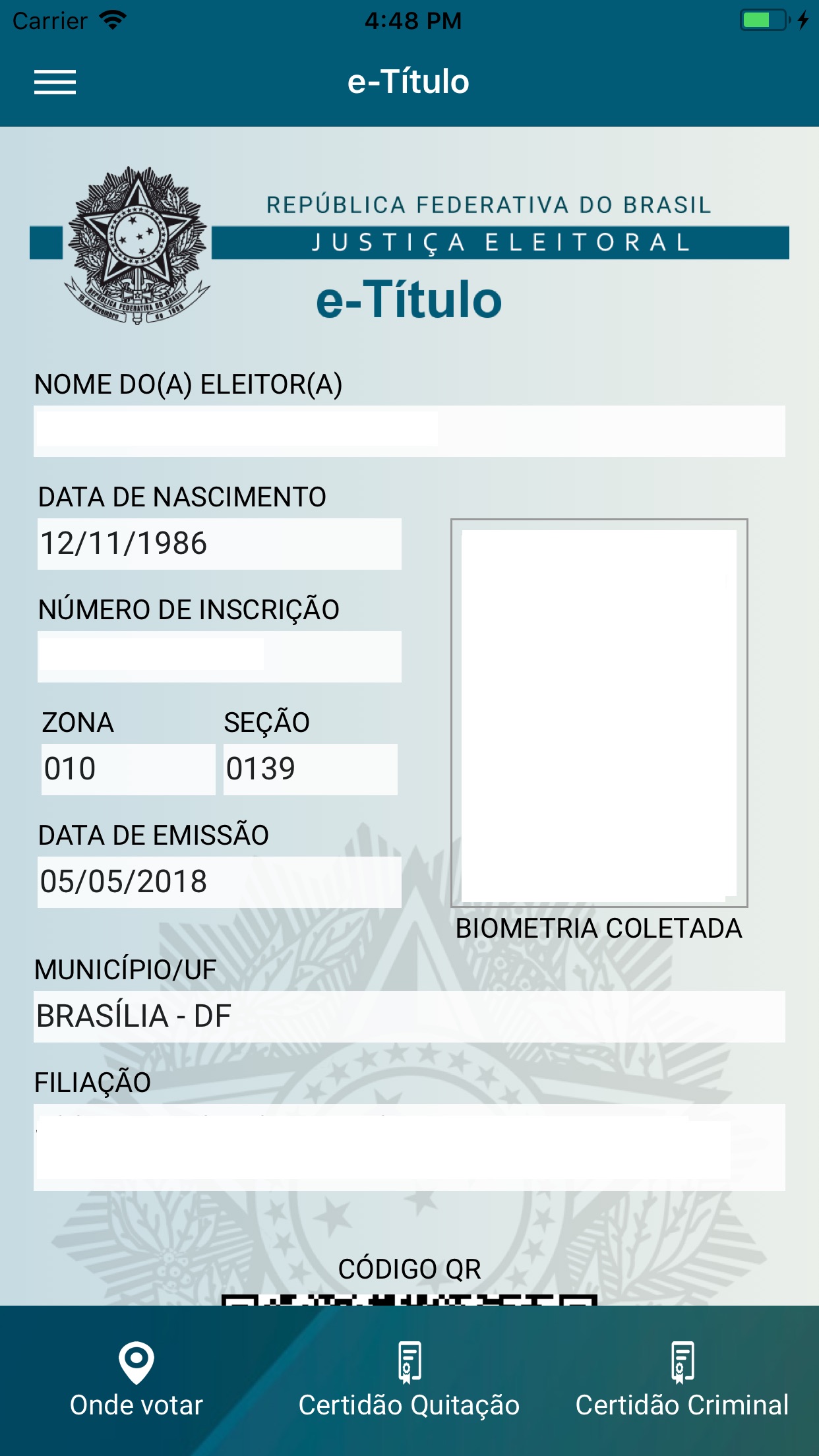 Screenshot do app e-Título