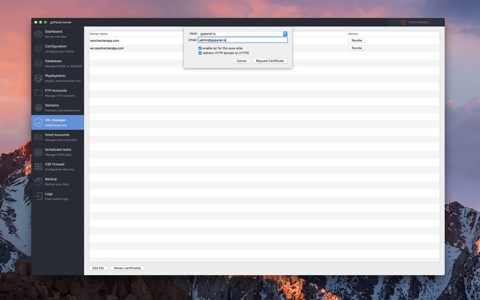 #9. goPanel 2 - Web Server Manager (macOS) Podle: Global Web SRL