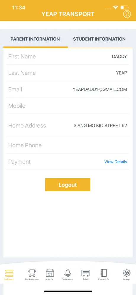 Yeap Transport Parent App