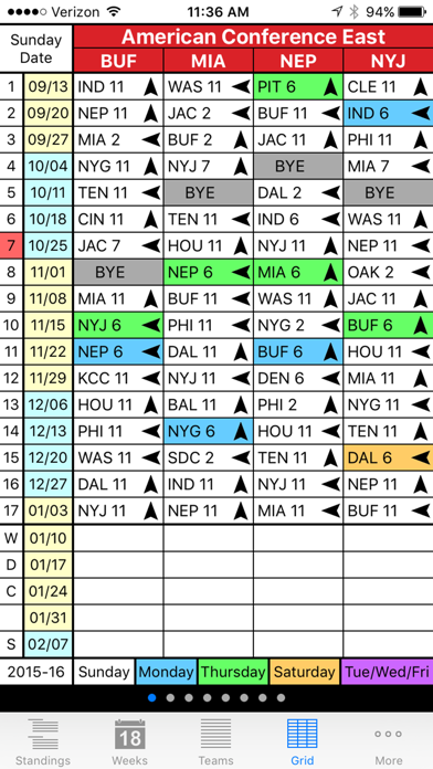 Pro Football Schedule Screenshot