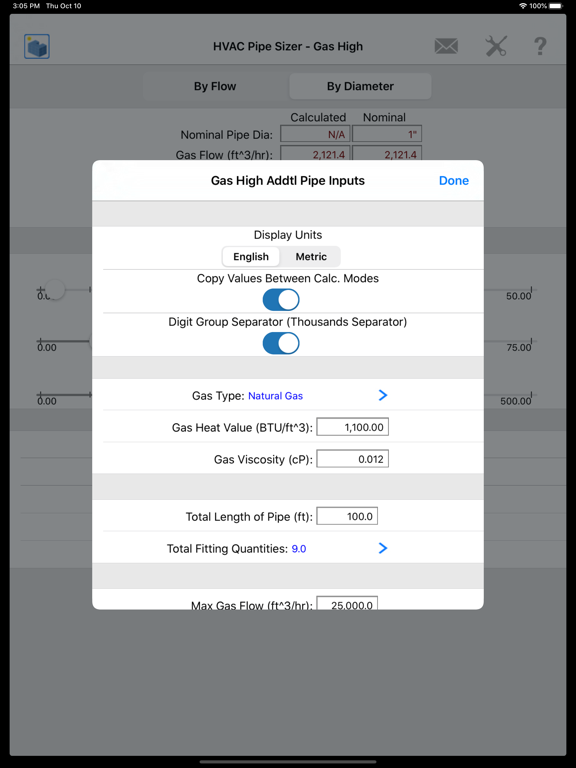 Screenshot #5 for HVAC Pipe Sizer - Gas Plus