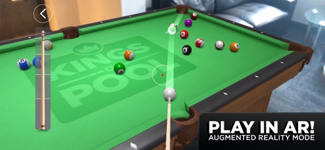Kings of Pool - Dive into Augmented Reality mode, showcasing a fully rendered 3D pool table and an intuitive power-stroke indicator for precision shots.