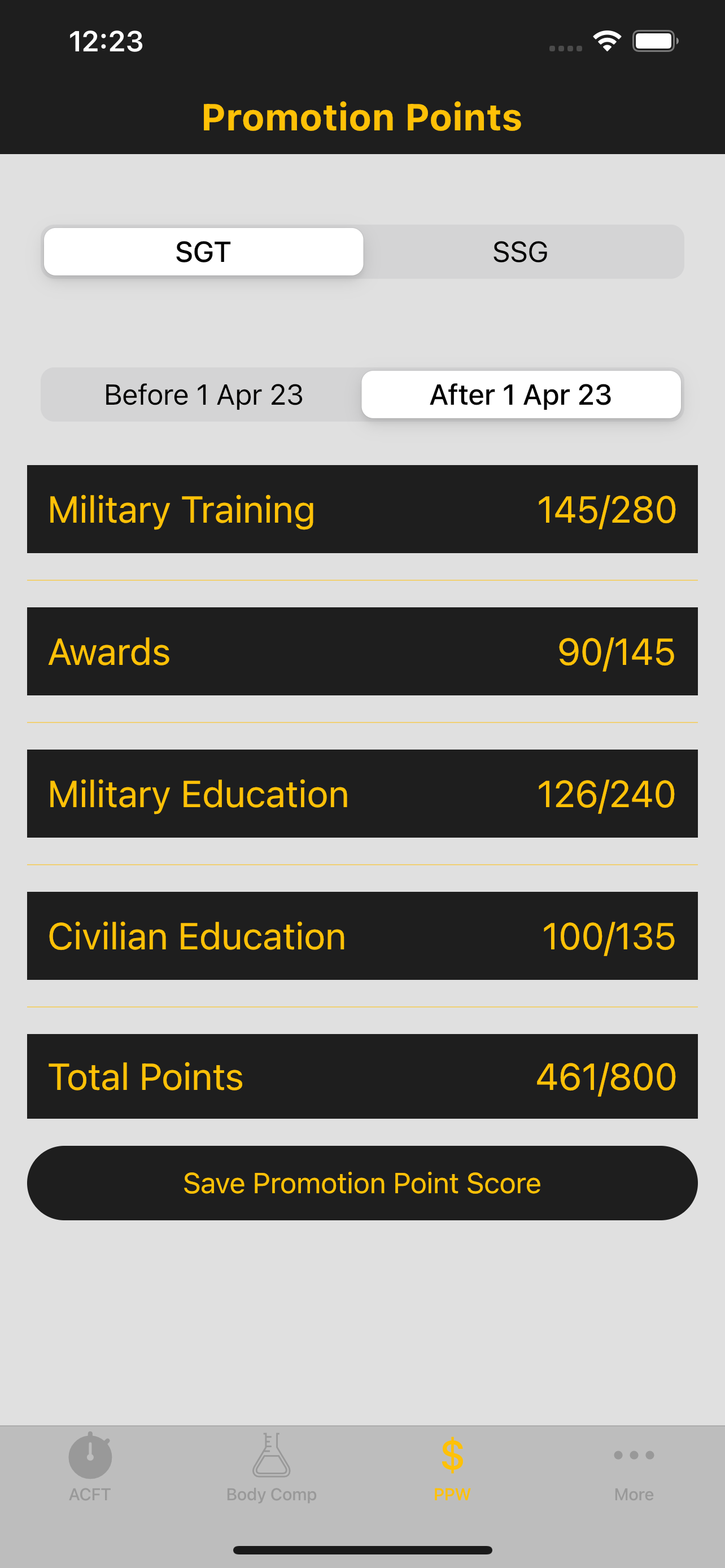Army Fitness Calculator
