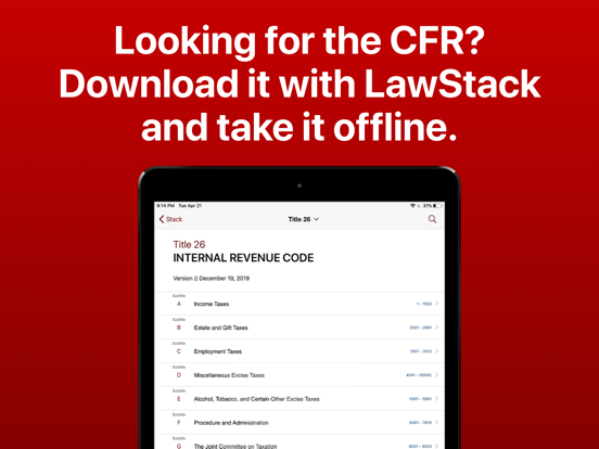 LawStack: CFR,USC,Statutes,Law iPad screenshot