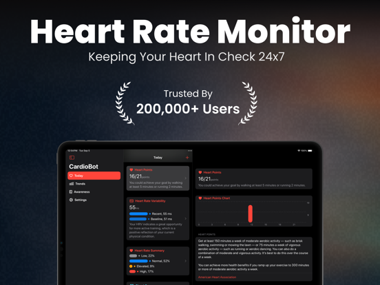 CardioBot: Heart Rate Monitor iPad app afbeelding 1