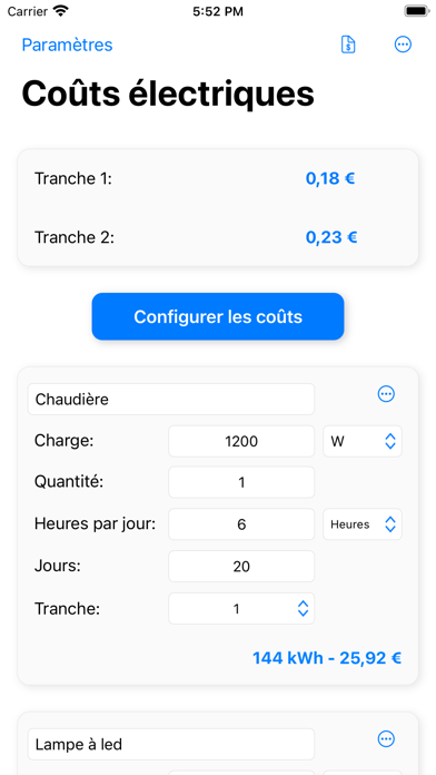 Screenshot #1 pour Coûts électriques