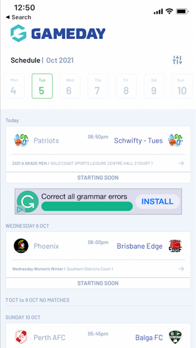 GameDay App Screenshot