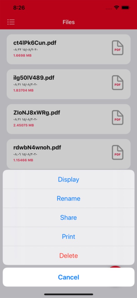 Convert Image To PDF tools - Users can efficiently manage their documents through the contextual action menu, offering quick options like renaming and sharing PDFs directly.