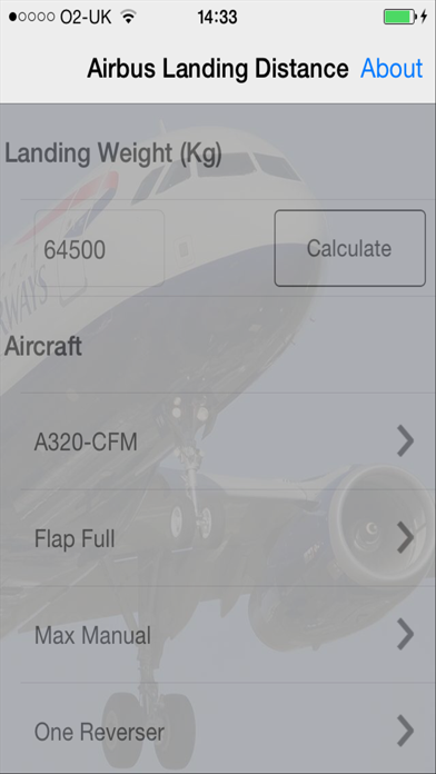 A319/320/321 Landing Dist Calc Screenshot