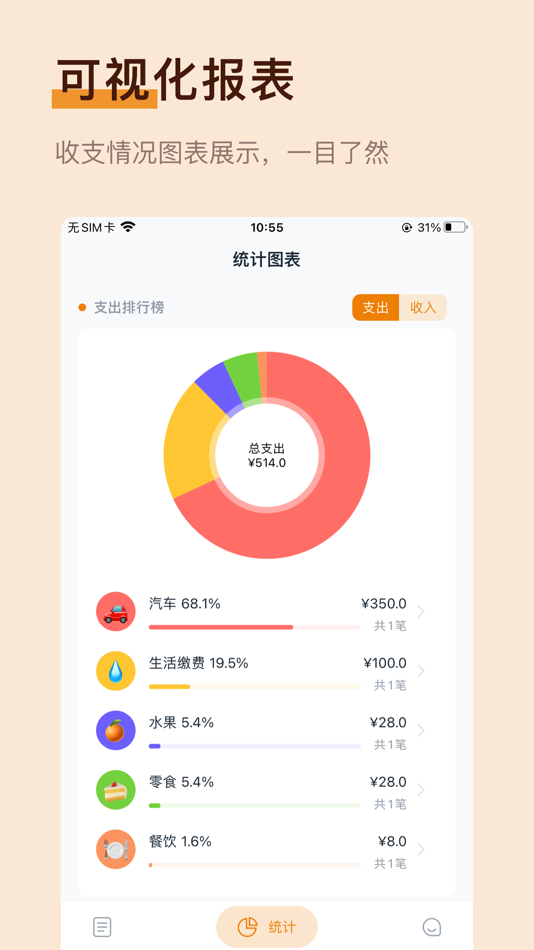 #2. 小橘记账-清新好用的超简洁记账应用 (iOS) 来自: 战西 孙