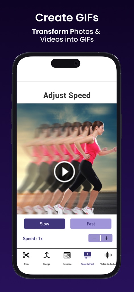 Ai Photo Retouch -Video Editor - Users can effortlessly adjust video playback speed between slow and fast motion, creating captivating GIFs and dynamic visual effects from their clips.