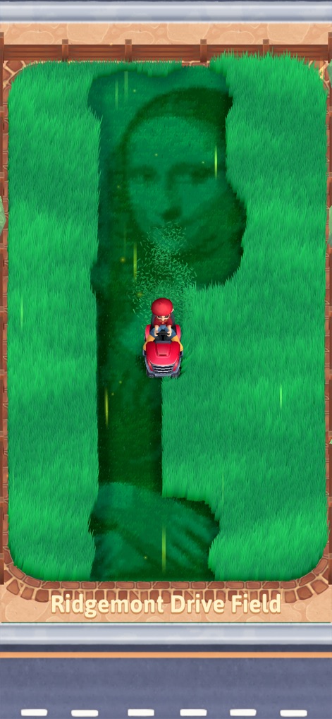 It's Literally Just Mowing - Unleash artistic flair by cutting intricate patterns into the grass, as seen with the detailed Mona Lisa image emerging from the mowed lawn.