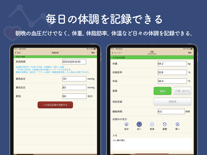 血圧ノート-血圧変化を記録！自動でグラフ化-