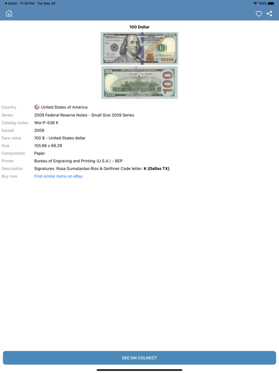 Banknote Identifier iPad screenshot 4 - Reference app