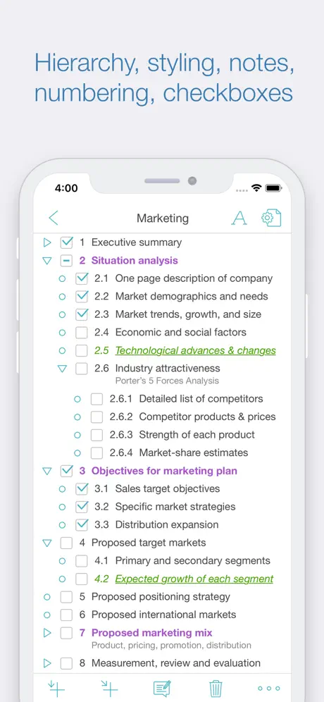 Cloud Outliner - Nested Lists