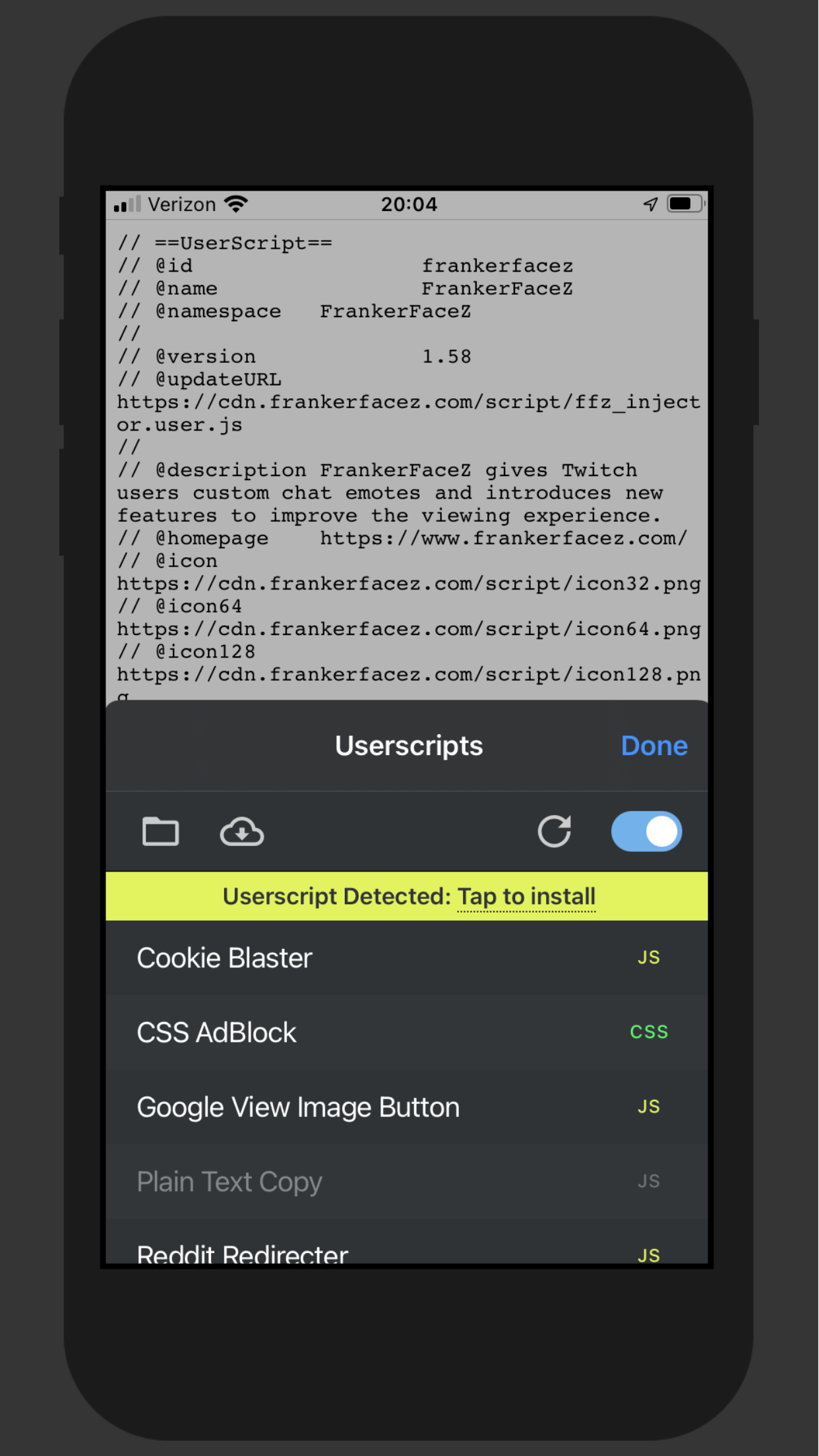 Userscripts screenshot 1