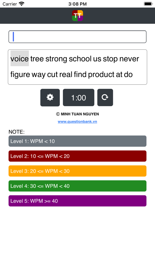 #1. TYPING TEST by QuestionBank (iOS) Podle: Minh Nguyen Tuan