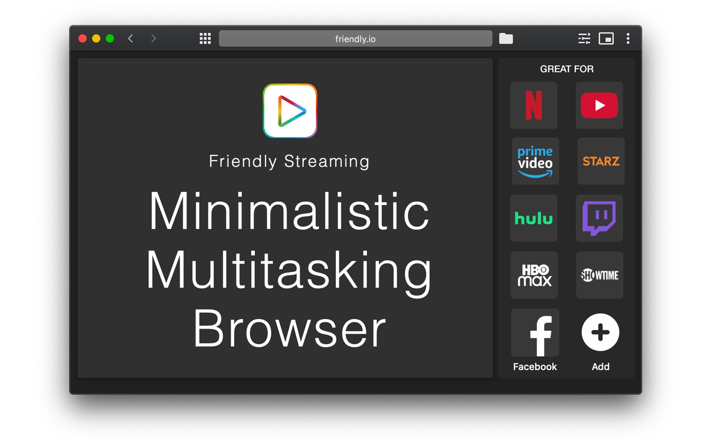 Screenshot do app Friendly Streaming Browser