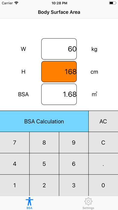 BSA Calculator Screenshot