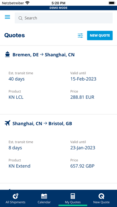 Kuehne + Nagel Screenshot