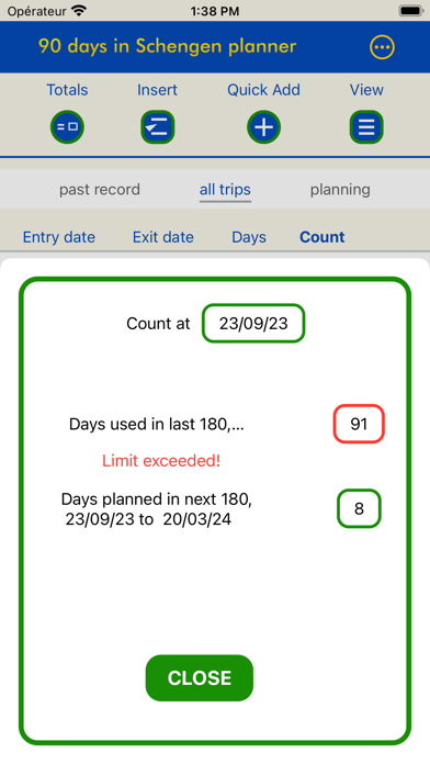 90 days in Schengen planner Screenshot