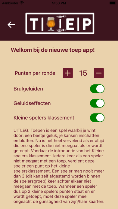 Toep App Screenshot