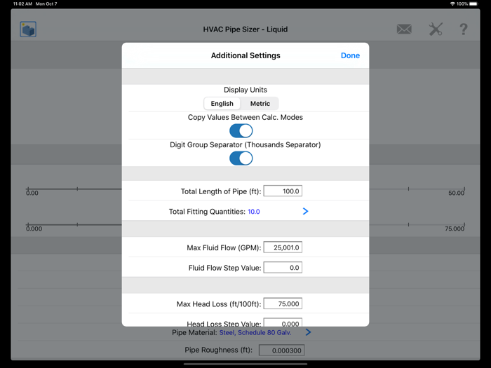 HVAC Pipe Sizer - Liquid