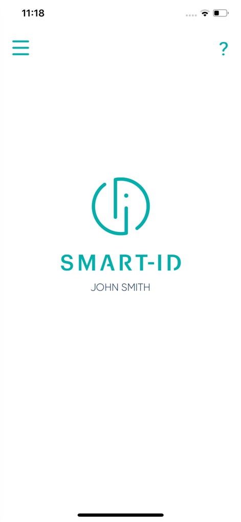 Smart-ID - Der Startbildschirm zeigt das prominente Smart-ID-Logo und die personalisierte Anzeige des Nutzernamens "JOHN SMITH" darunter.