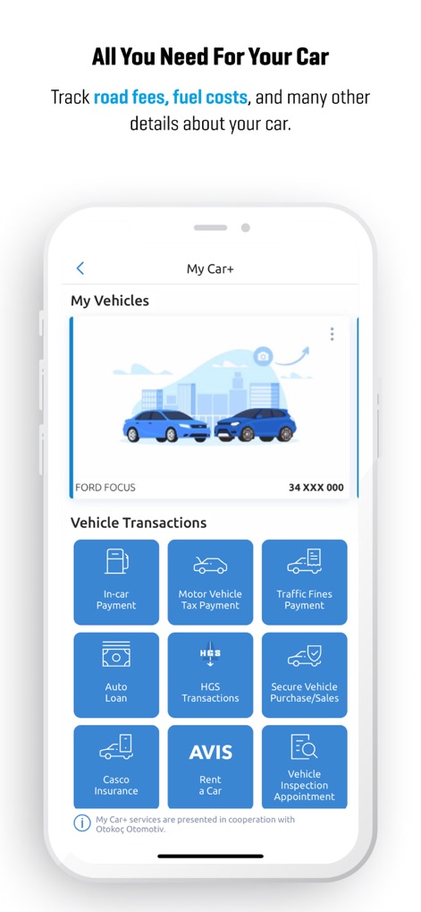 Yapı Kredi Mobile - The app centralizes car-related services, presenting an overview of registered vehicles and offering a suite of transactions like Motor Vehicle Tax payment and HGS management.