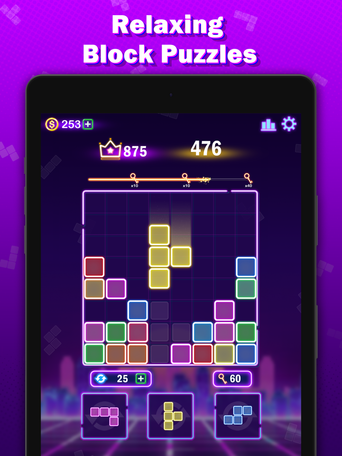 Glow Block Puzzle - 8x8 neon