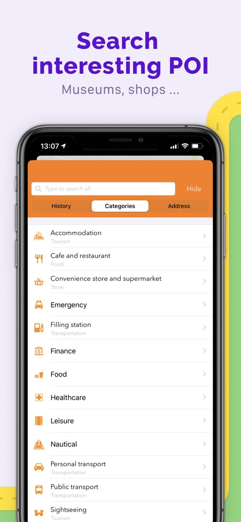 OsmAnd Maps Travel & Navigate - L'outil facilite la recherche de points d'intérêt par catégories, comme l'hébergement et la restauration, pour découvrir facilement les services à proximité.