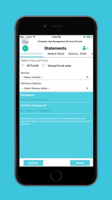 myCAMS Mutual Fund App Screenshot