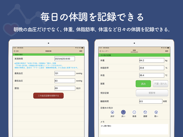 血圧ノート-血圧変化を記録！自動でグラフ化-