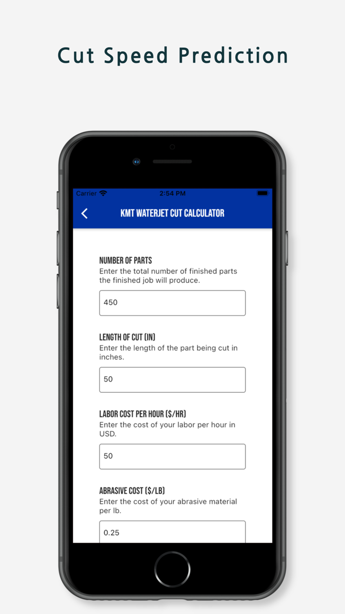 KMT Waterjet Cut Calculator
