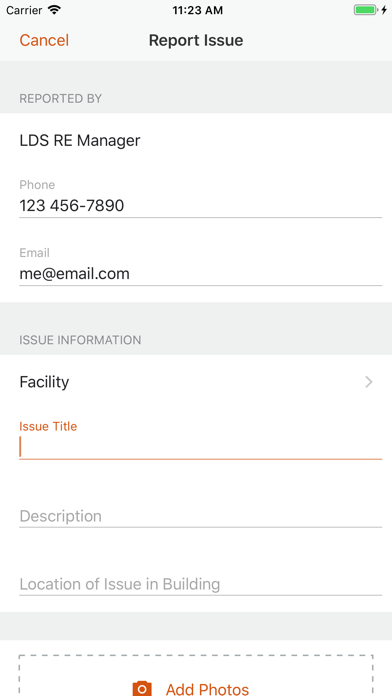 Facility Issue Reporting Screenshot