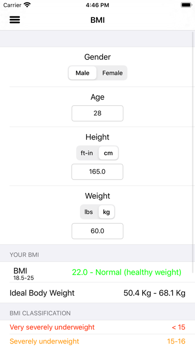 Screenshot #1 pour BMI et BMR calculatrice