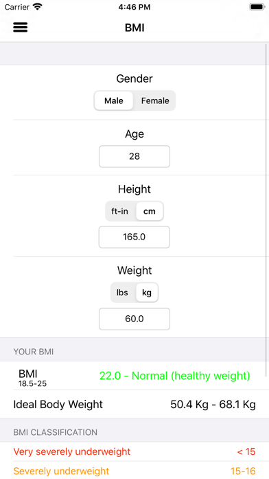 BMI - BMR Calculator Screenshot