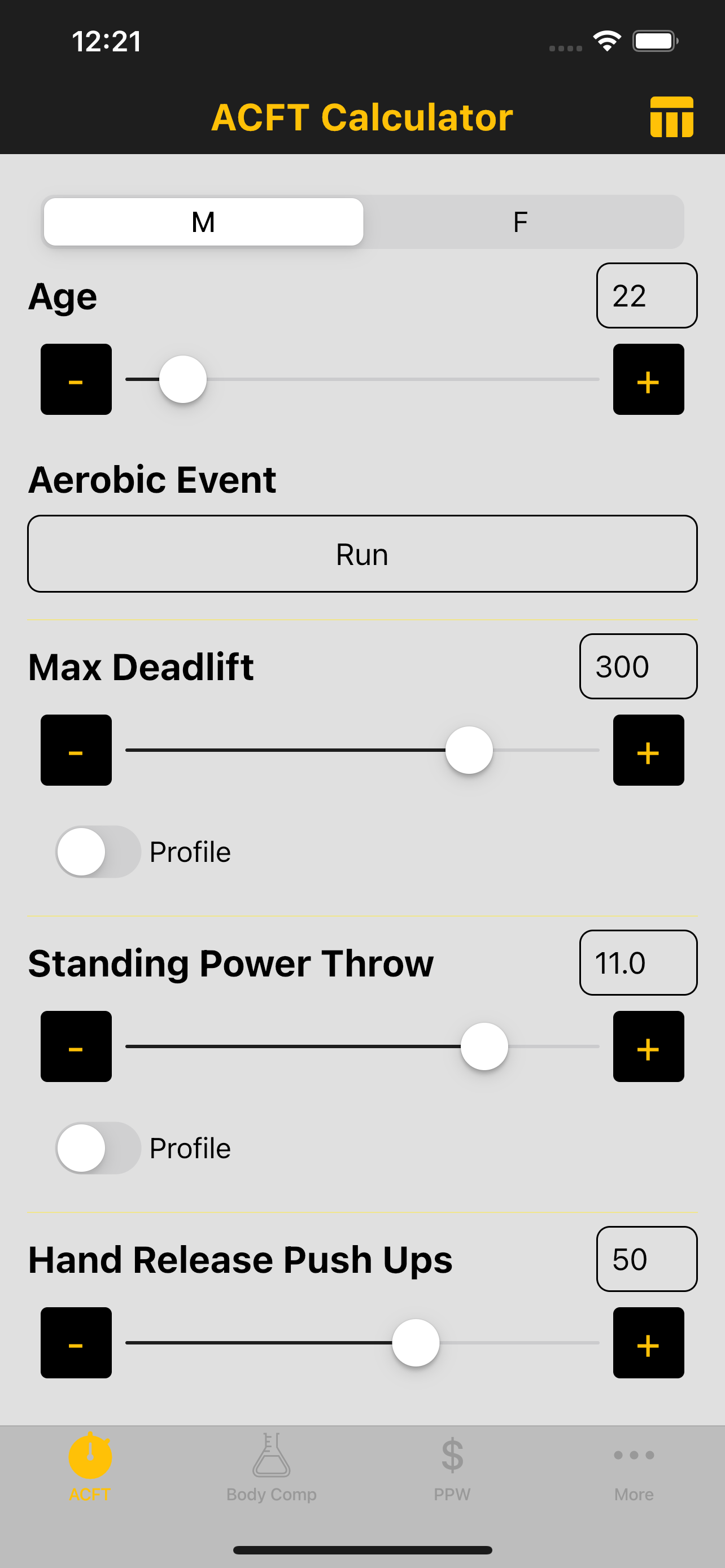 Army Fitness Calculator