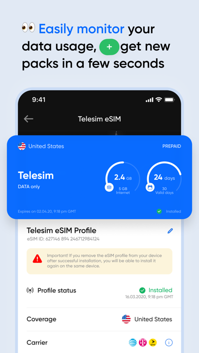 eSIM Data Packs: Telesim Screenshot