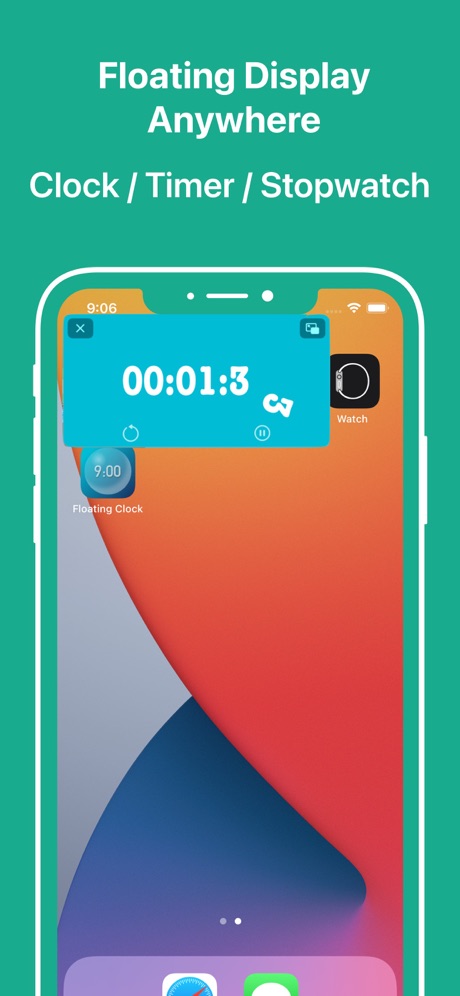 Floating Clock App Screenshot - Timer and Stopwatch interface