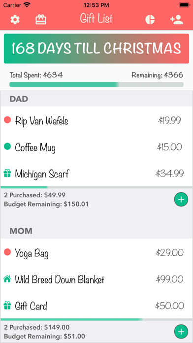 Christmas Gift List Tracker Screenshot