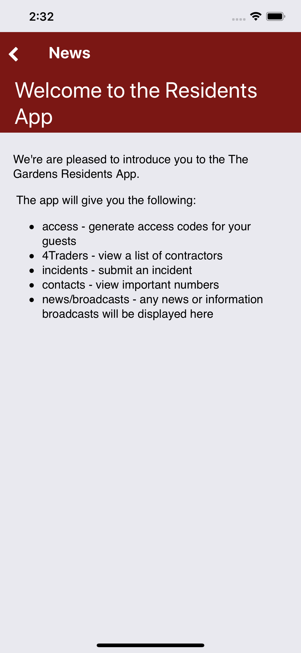 The Gardens Resident's App