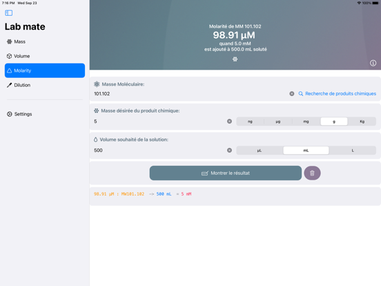 Screenshot #4 pour Lab Mate — Molarité & Dilution