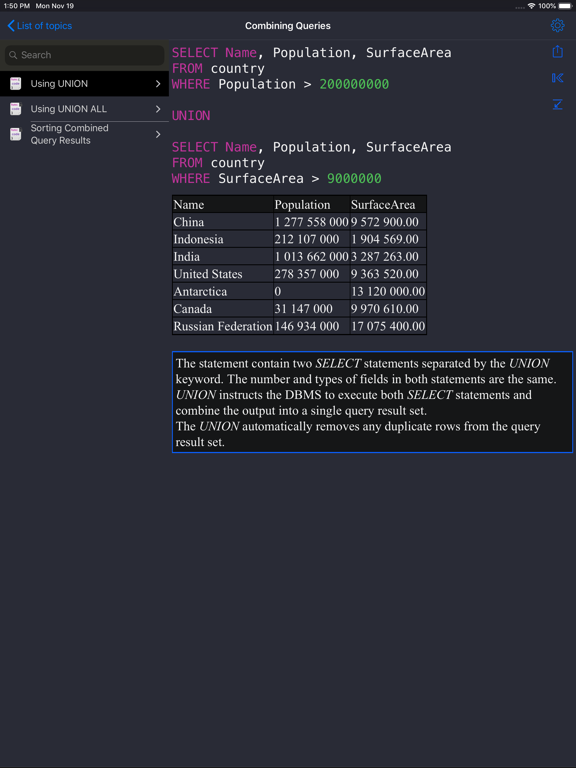 SQL Recipes iPad screenshot 9 - Education app