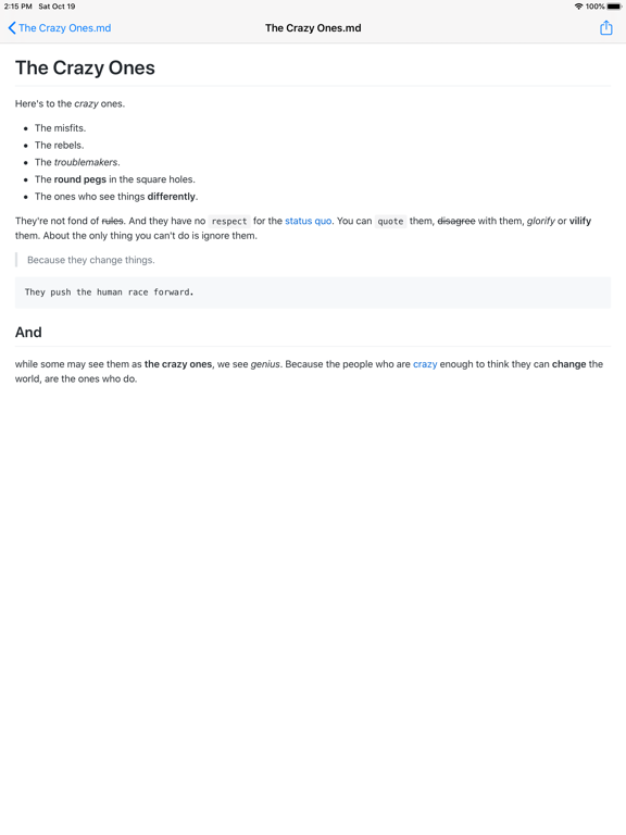 MDNotes Screenshot (iPad)