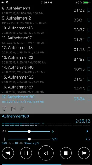 Screenshot von Alon Dictaphone-Diktiergerät auf dem iPhone 7