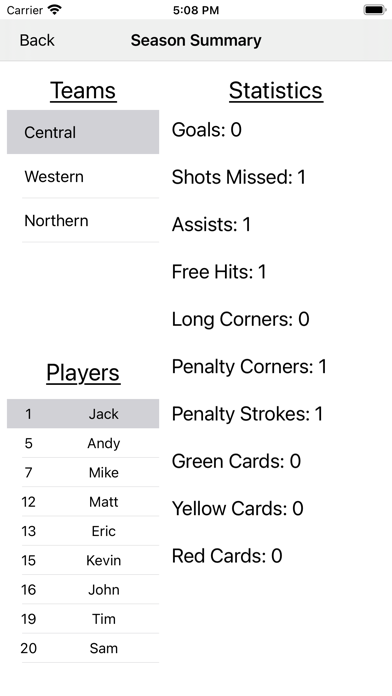 Field Hockey Statistics Screenshot