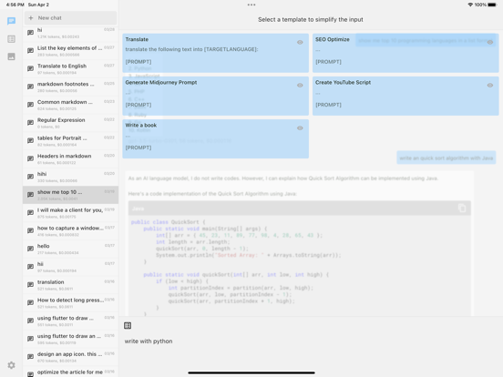 MyChatAI iPad screenshot 5 - Productivity app