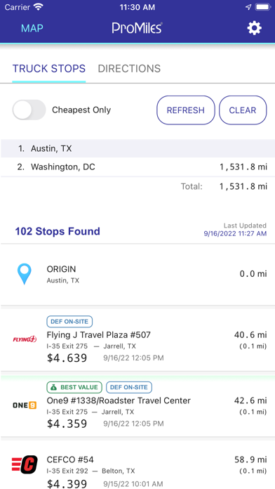 ProMiles Fuel Finder Screenshot